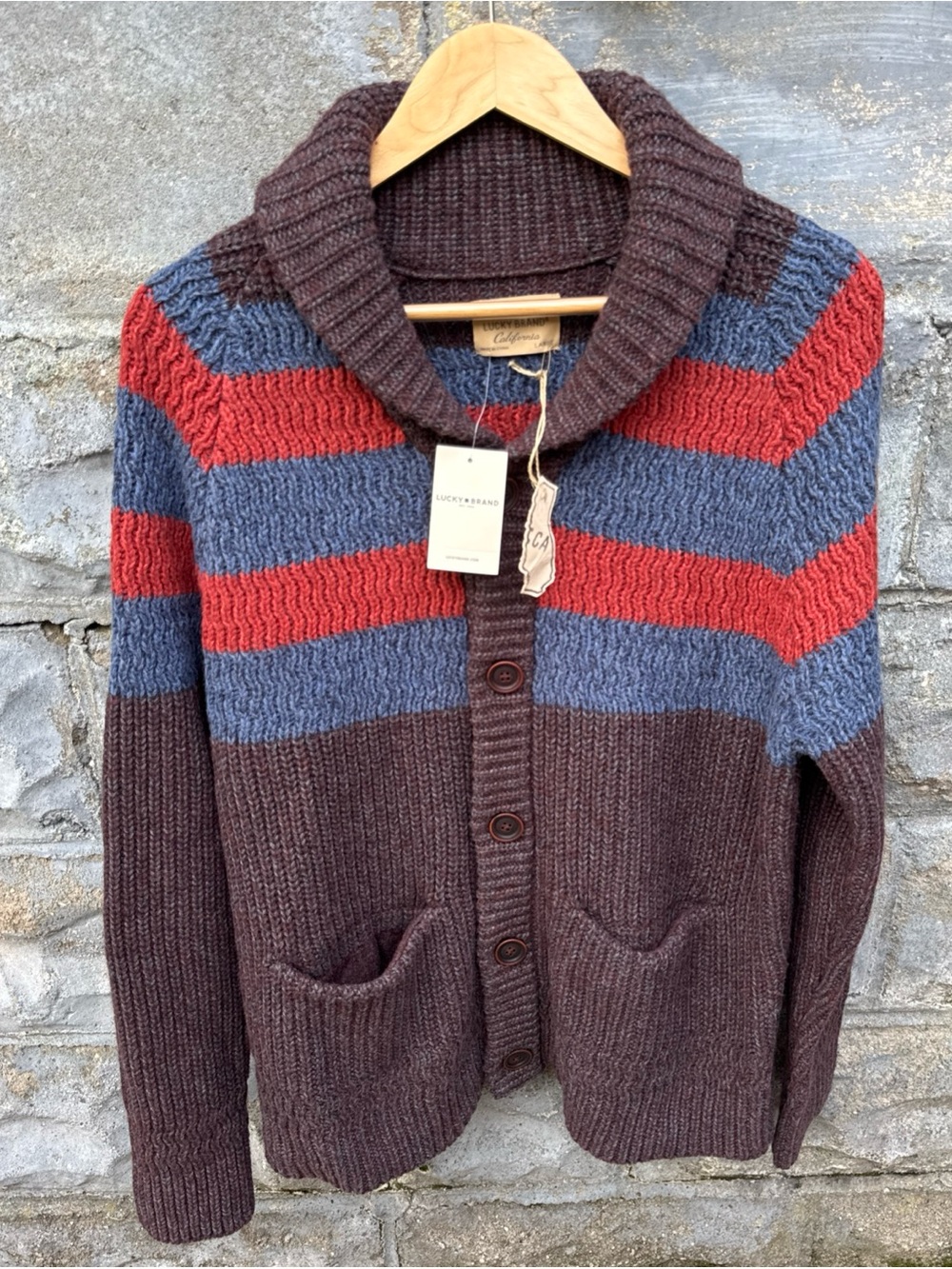 Lucky Brand Men's Aztec Southwest Heavy Shawl Cardigan Sweater Large